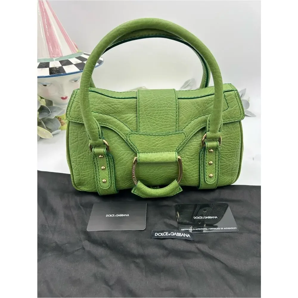 Women's vintage Dolce & Gabanna grainy, leather satchel in neon green made Italy